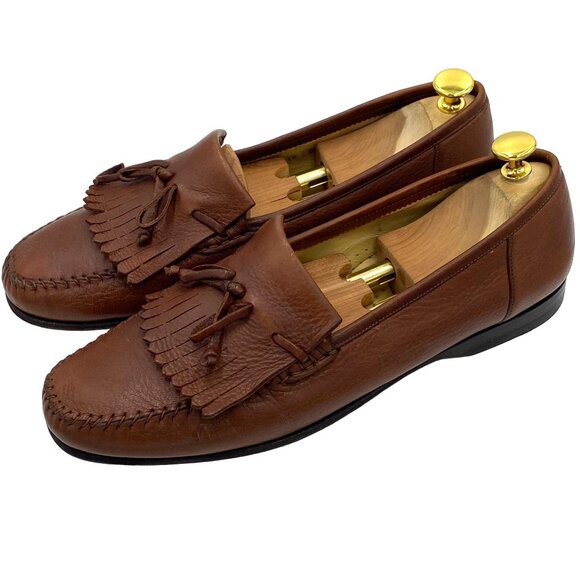 Vintage Italy Santoni men\'s 10.5 soft brown calfskin leather loafers dress shoes main image 12